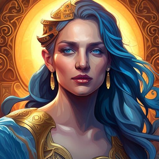 Ornate Gold and Blue Cross Portrait in Splash Art Style