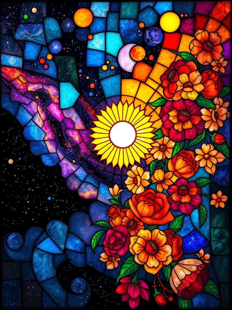Stained-Glass Universe in Art Nouveau Style