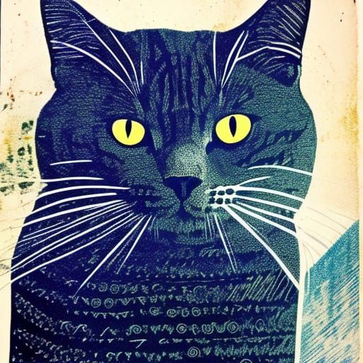 Monoprint Cat Art