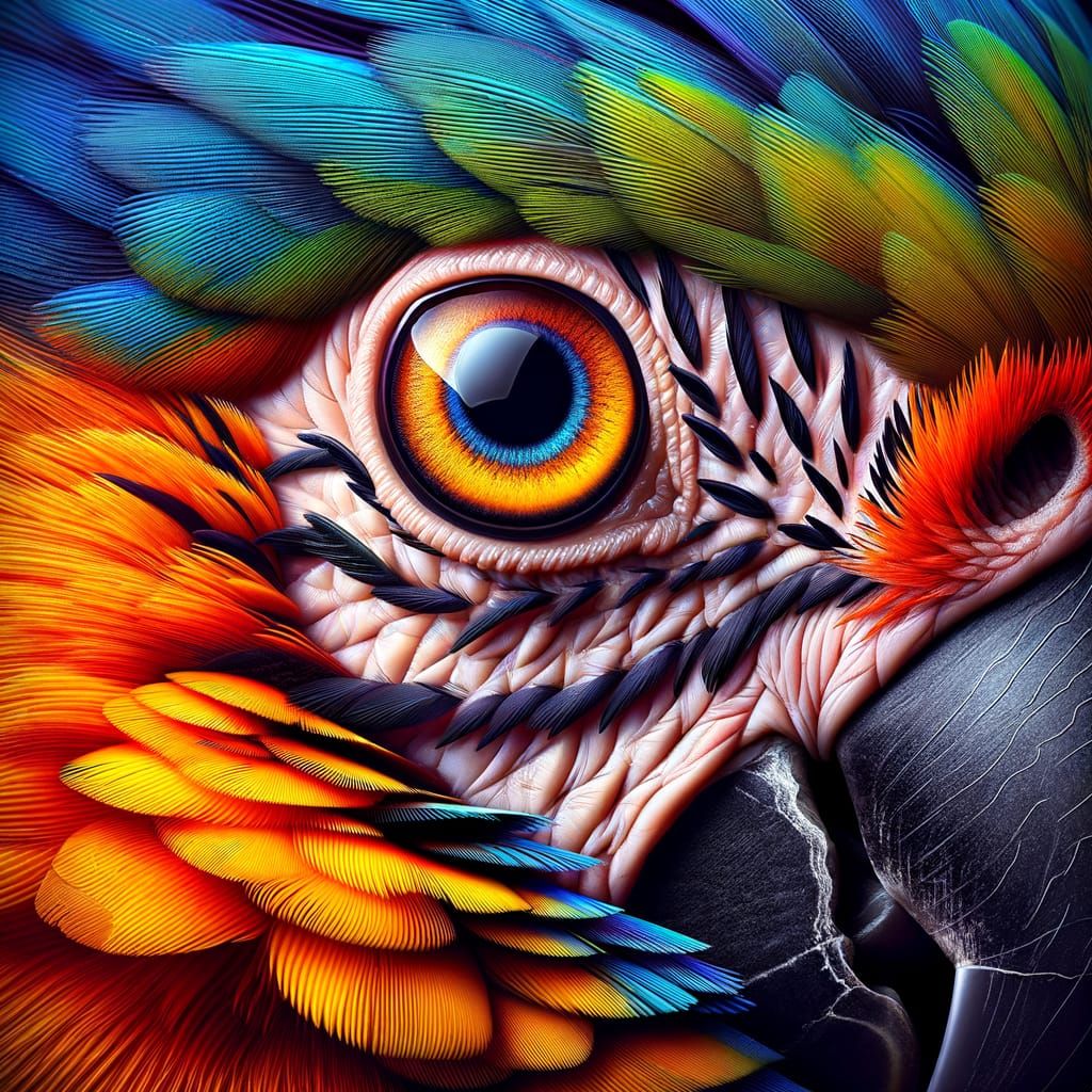 an extreme close-up on the eye of a Majestic Macaw parrot