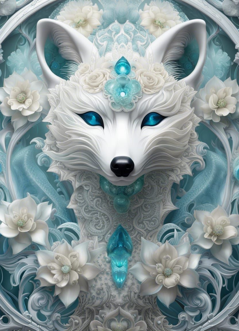 Ethereal Arctic Fox in Ornate Glass Armor