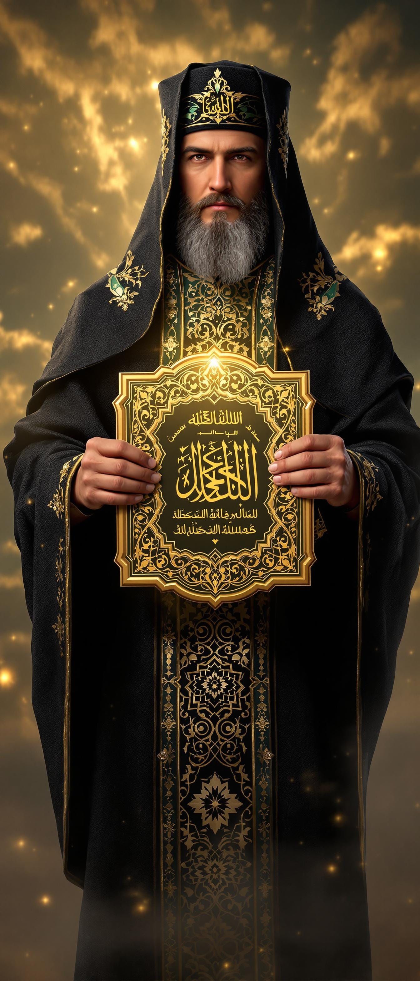 Hyperrealistic Portrait of an Islamic Saint in Elegant Attir...