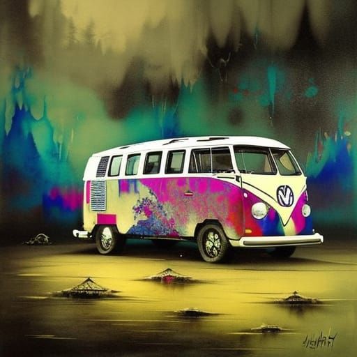 Vibrant Hyperdetailed VW Van Masterpiece in Nightmarish Real...