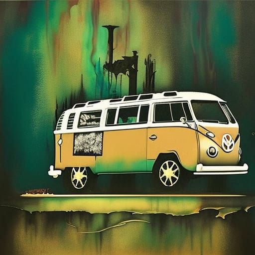 Vintage VW Van in Maximalist Airbrush Art