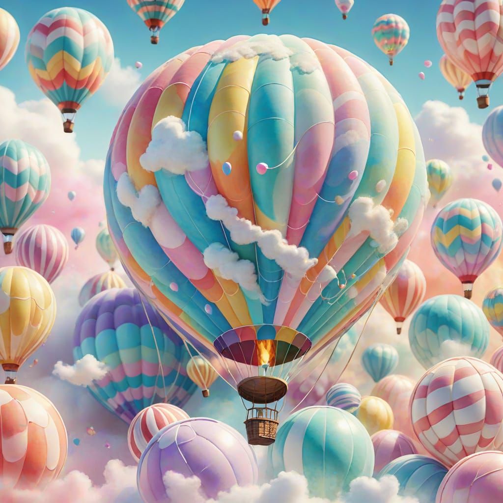 Candy Hot Air Balloon in Watercolor Style