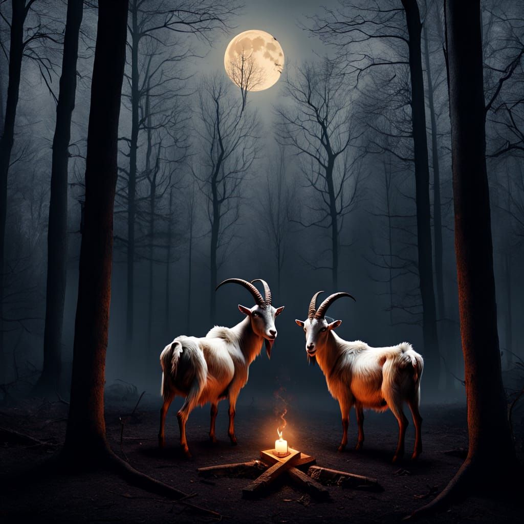 Folk Art Ritual in Moonlit Forest, Oli Epp Style
