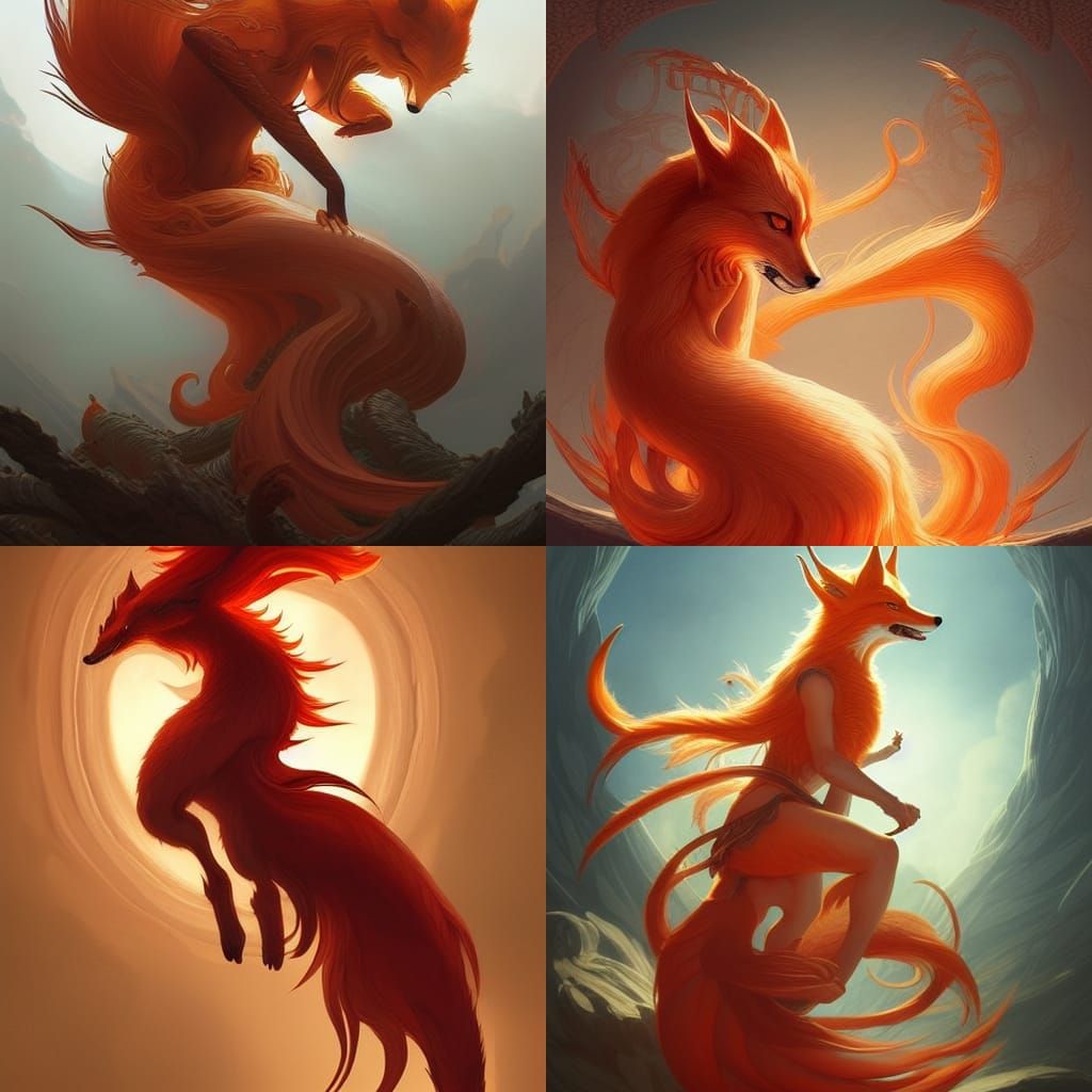 Elegant Nine-Tailed Fox Digital Painting