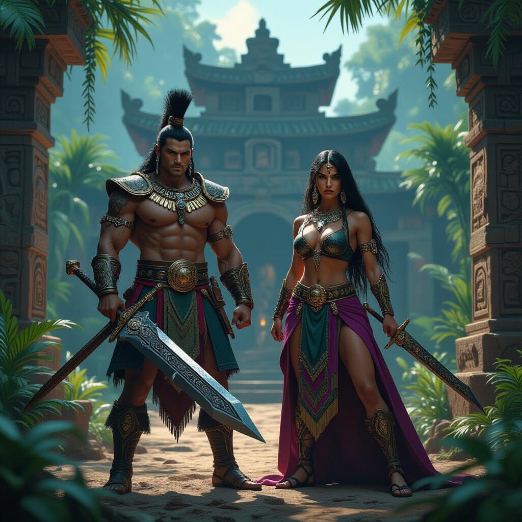 Jaguar Warriors Defend Aztec Temple in Dark Fantasy Jungle