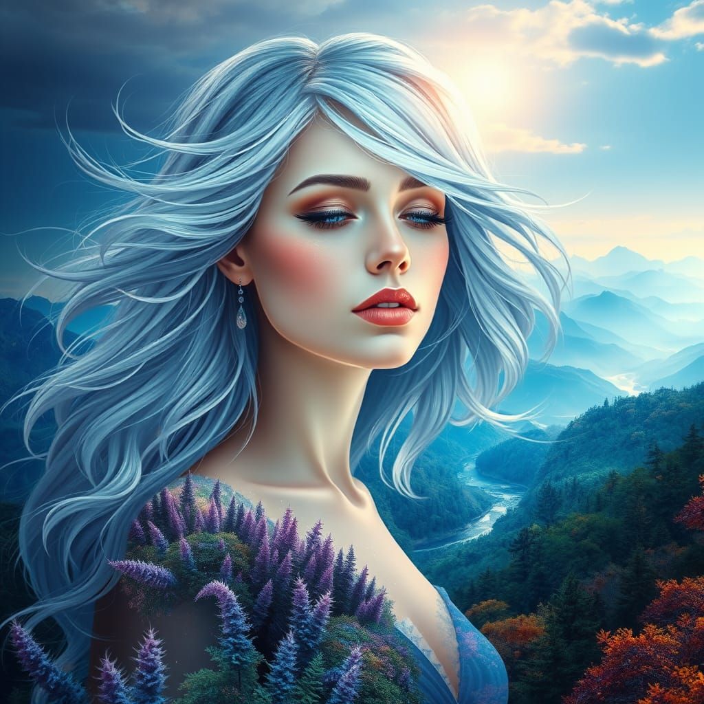 Surreal Goddess in Dreamlike Landscape