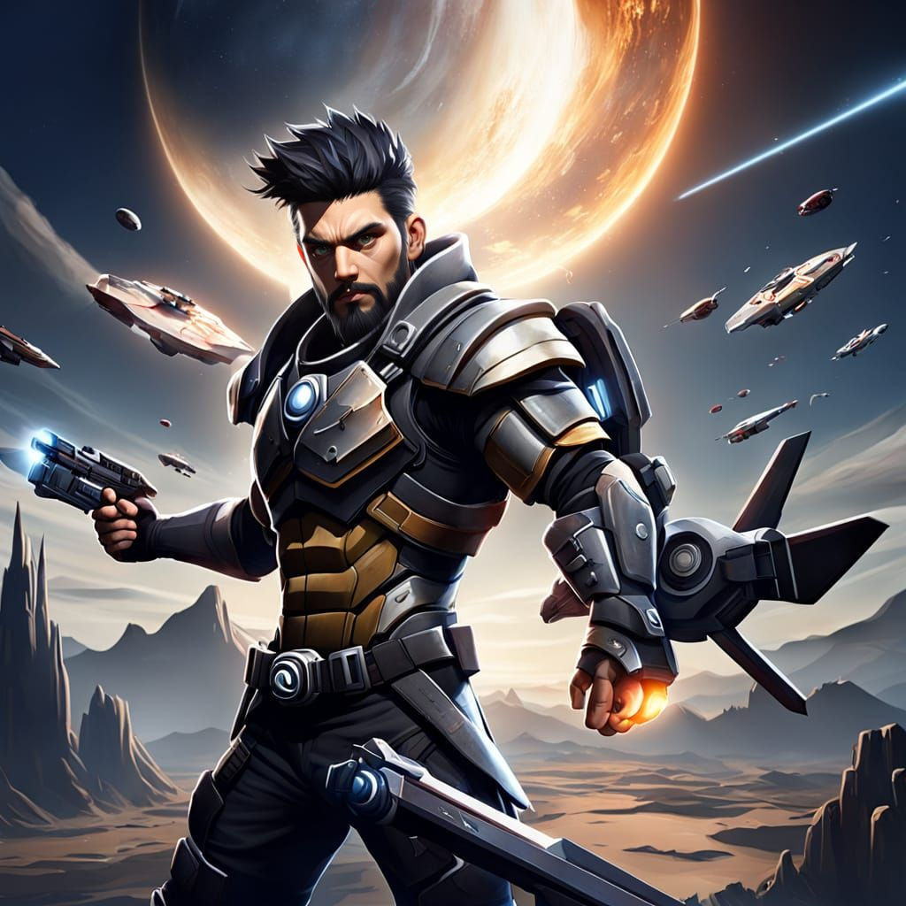 Ancient Xerethi Warrior in Cyberpunk Environment