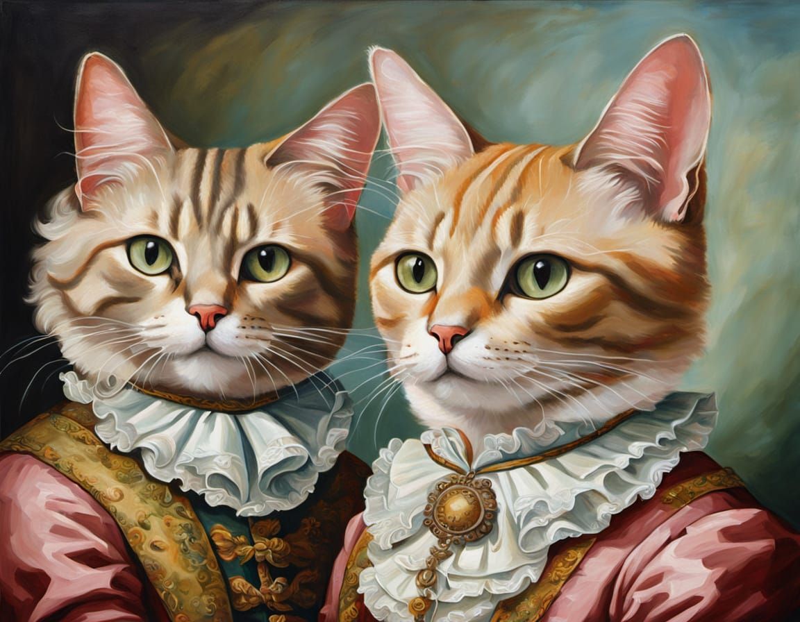 Colonial Cats Portrait in Baroque Rococo Style