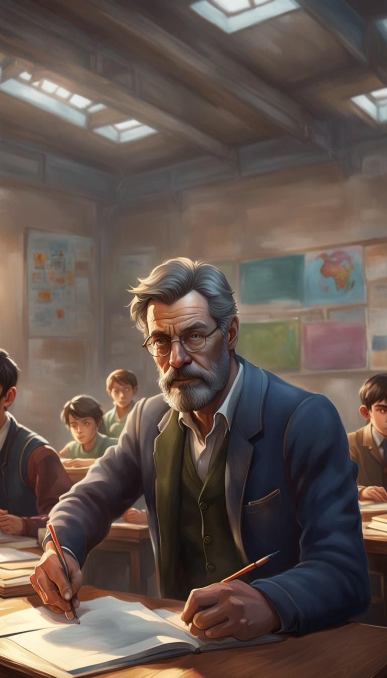Classroom Portrait in Hyperdetailed Splash Art Style