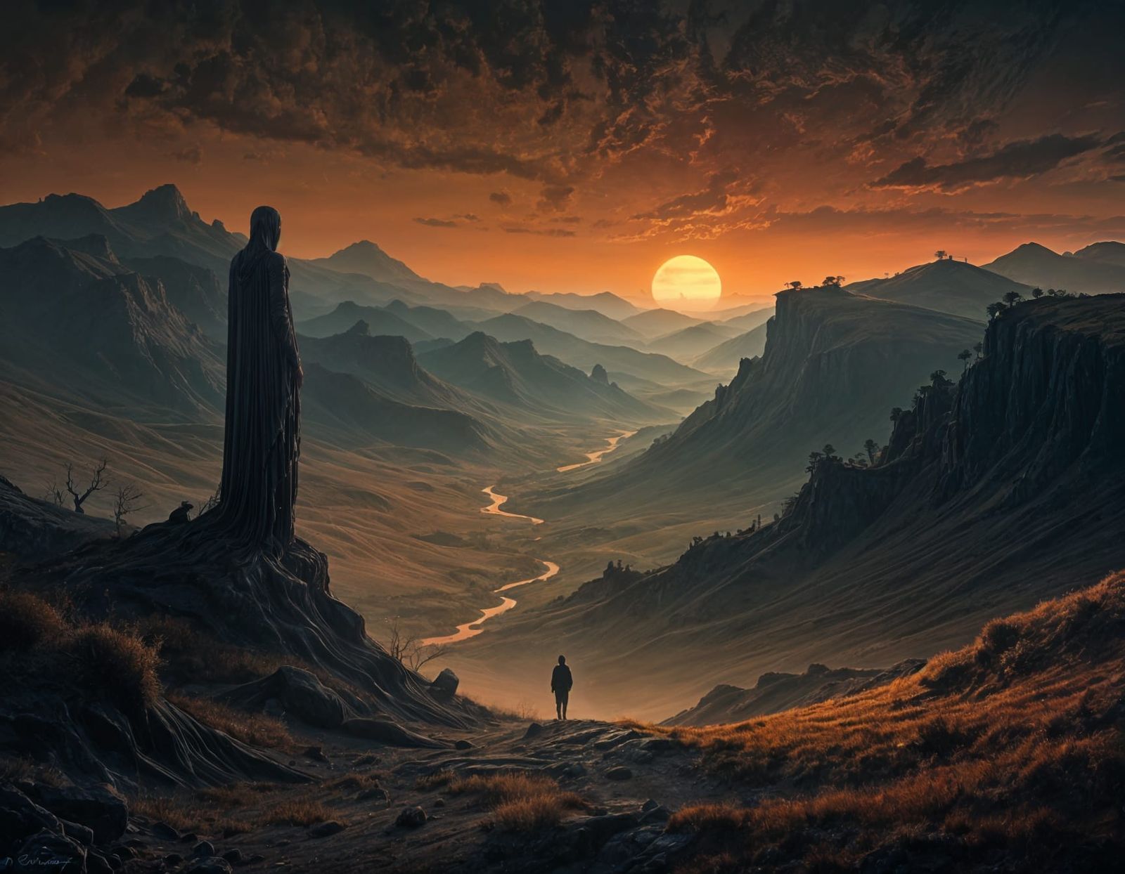 Surreal Midnight Landscape with Dramatic Lighting