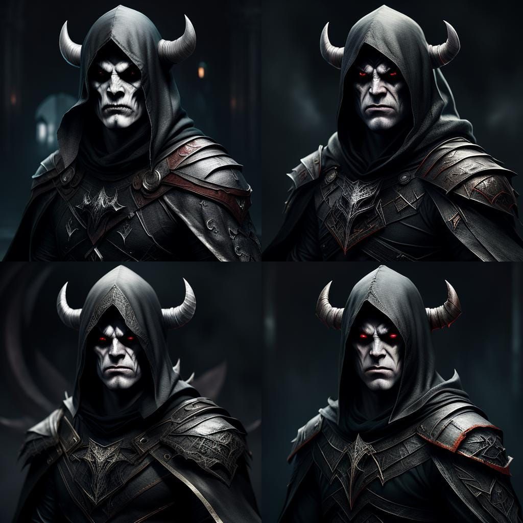 Horned Demon with Shield in Detailed Matte Painting