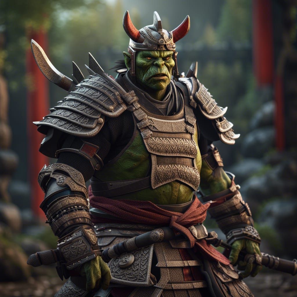 Orc Samurai in Full Armor: 3D Game Cinematic