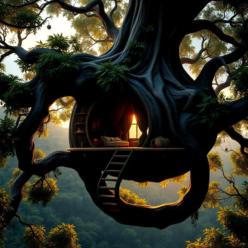 Majestic Treehouse with Blooming Wisteria