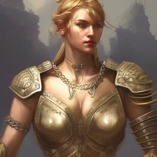 Elegant Fantasy Fighter Portrait in Art Nouveau Style