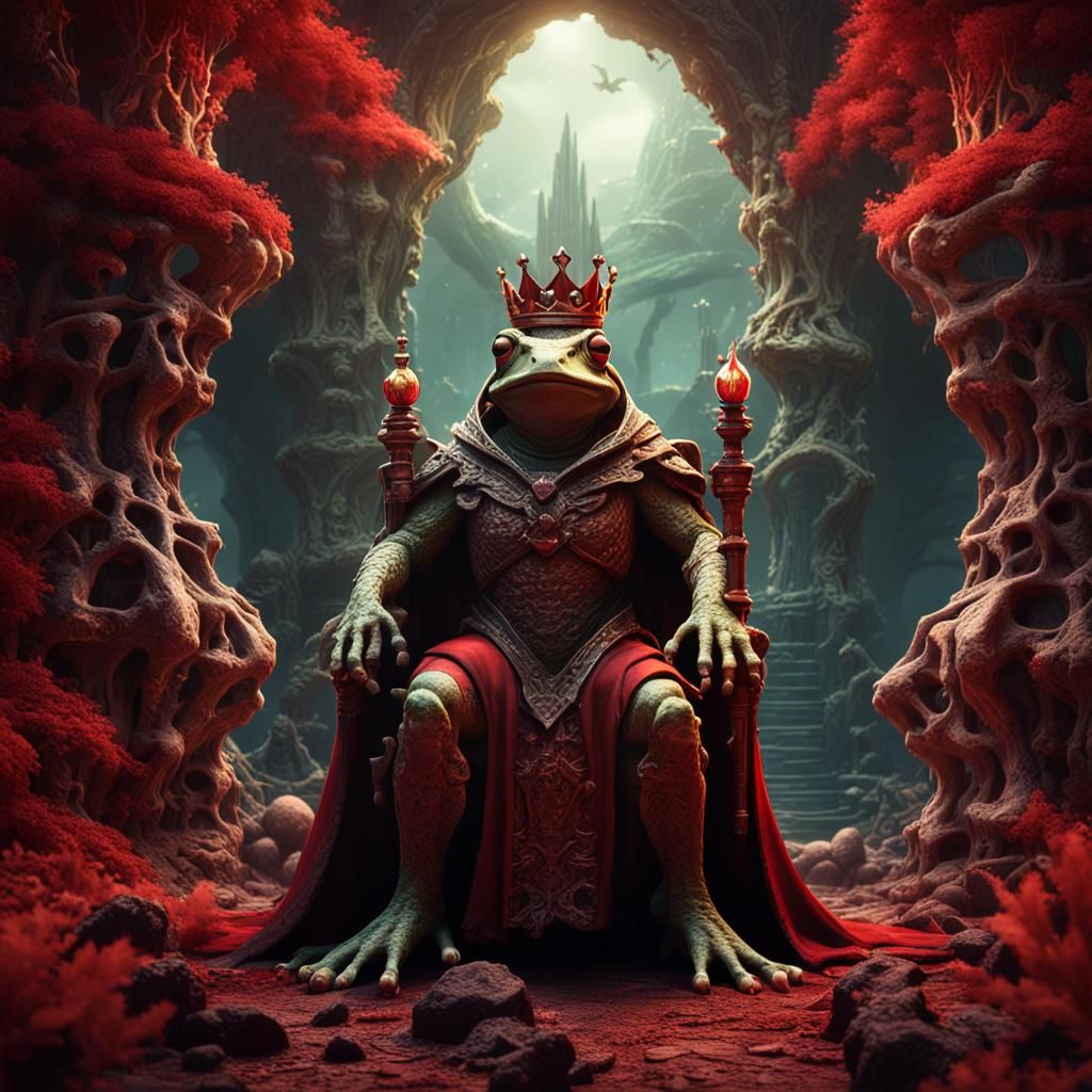 Frog Queen on Bone Throne in Matte Painting Style