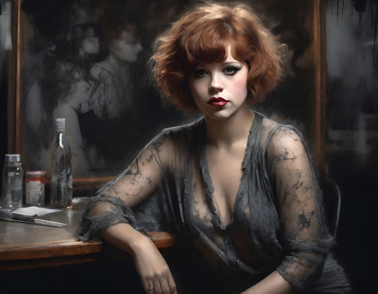 Photorealistic Portrait of Clara Bow in Dark Studio