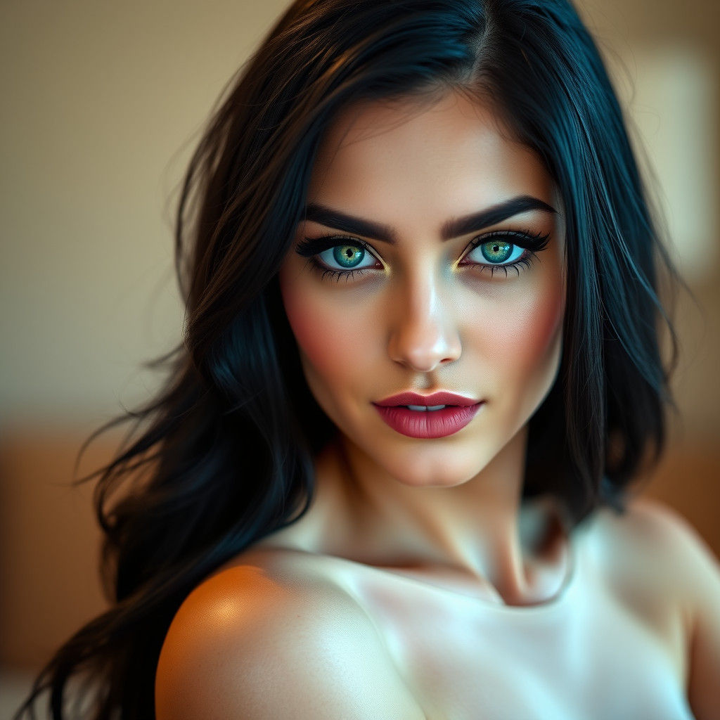 Beautiful Woman Portrait with Emerald Eyes, Professional Pho...
