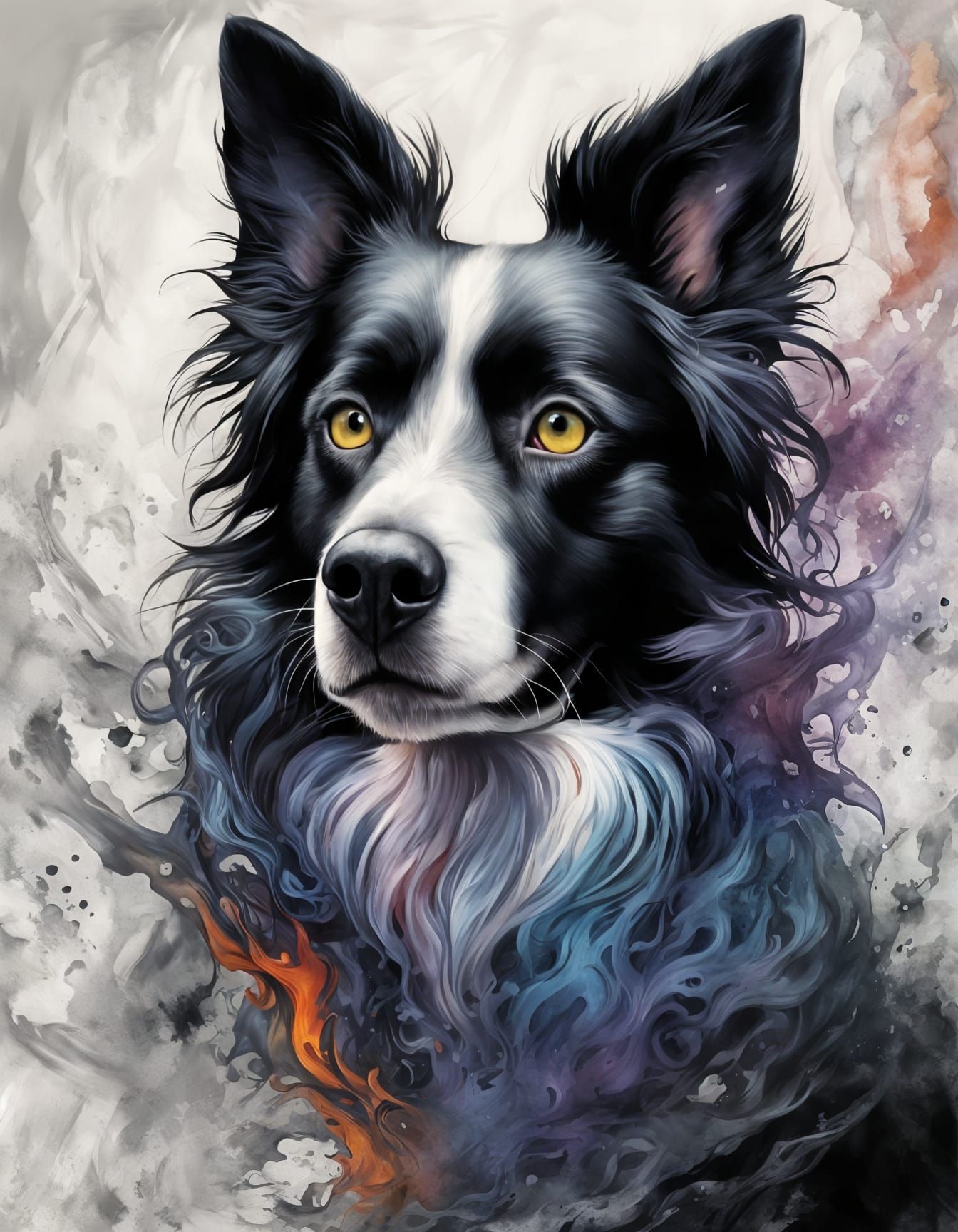 Hyperrealistic Gothic Border Collie in a Colorful Dream