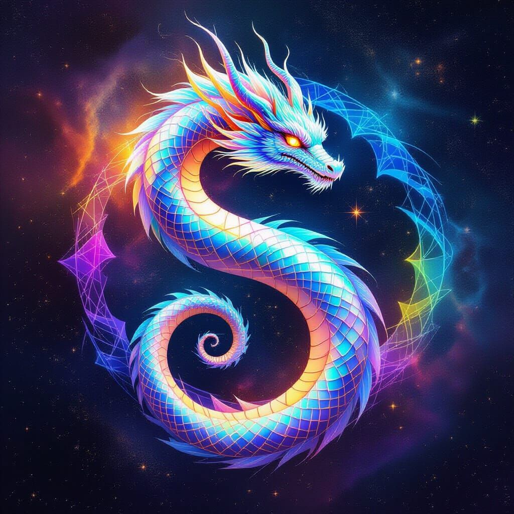 Celestial Dragon Coiling Around Zodiac Nebula
