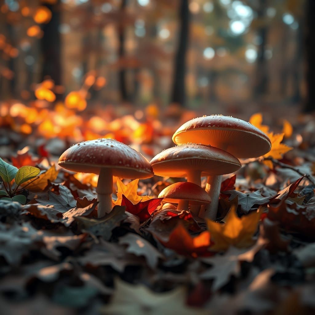 Autumn Forest Floor with Hidden Mushrooms: 3D Game Cinematic