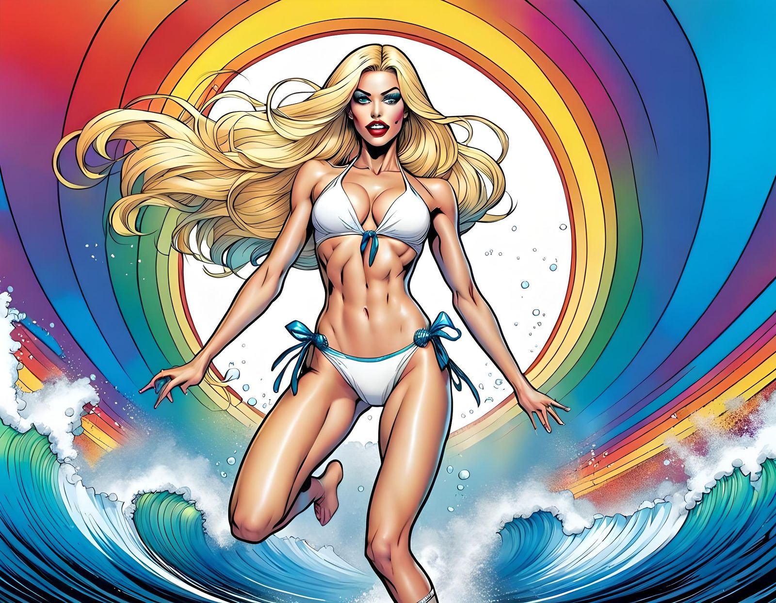 blonde woman in a white string bikini