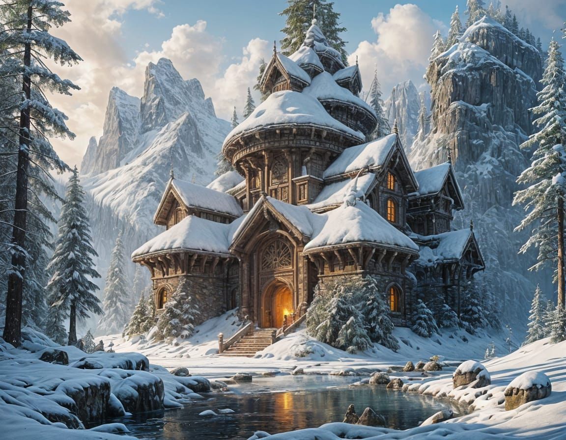 Epic Norse Mootstead Hall in Winter Wonderland