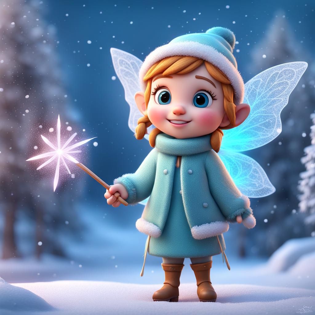 Cute Winter Fairy in Snowy Fairyland: 3D Digital Art