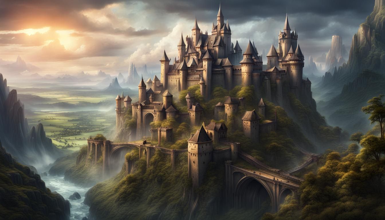 Epic Fantasy Fortress and Village: Digital Matte Painting