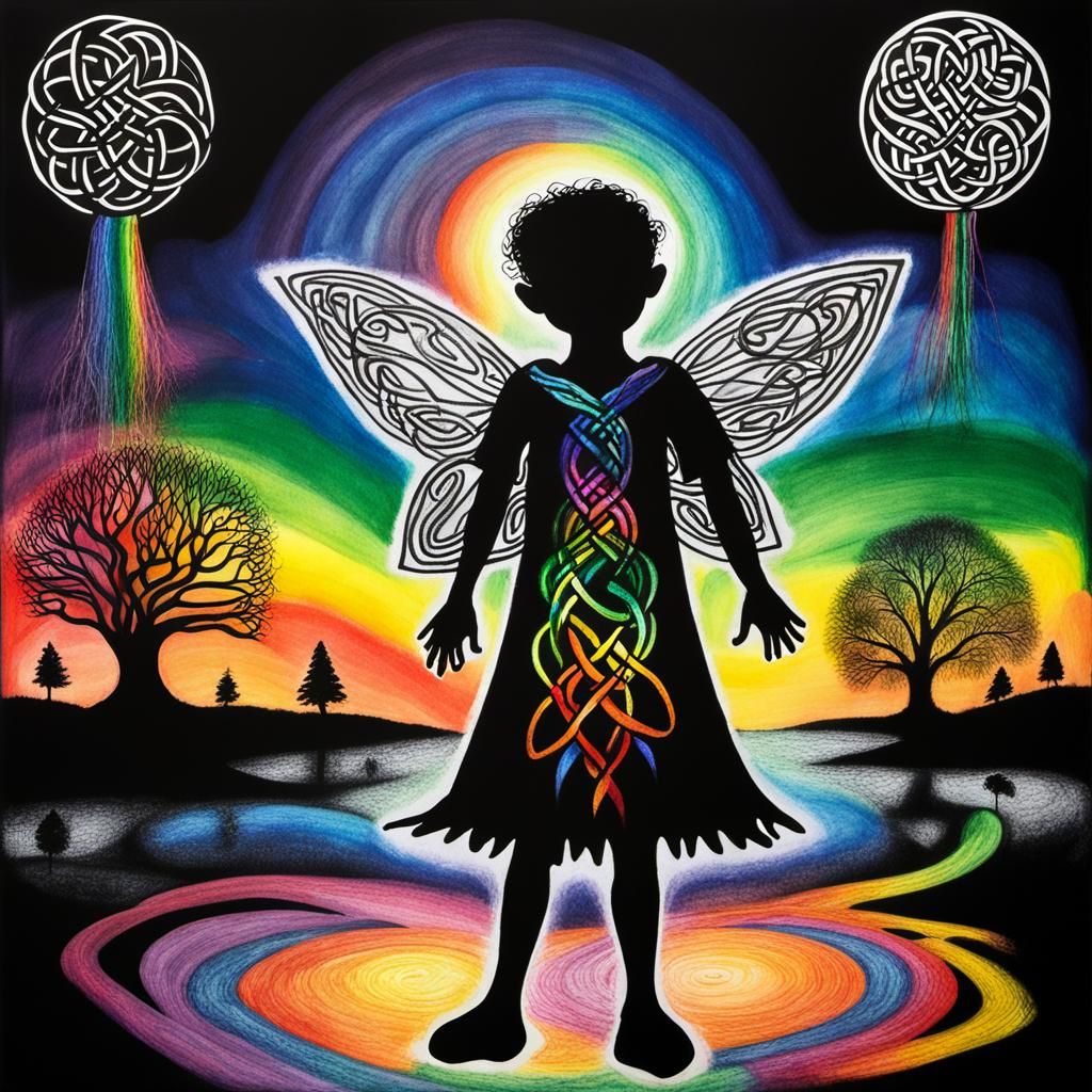 Crayon-Style Fairy Silhouette with Celtic Knotwork
