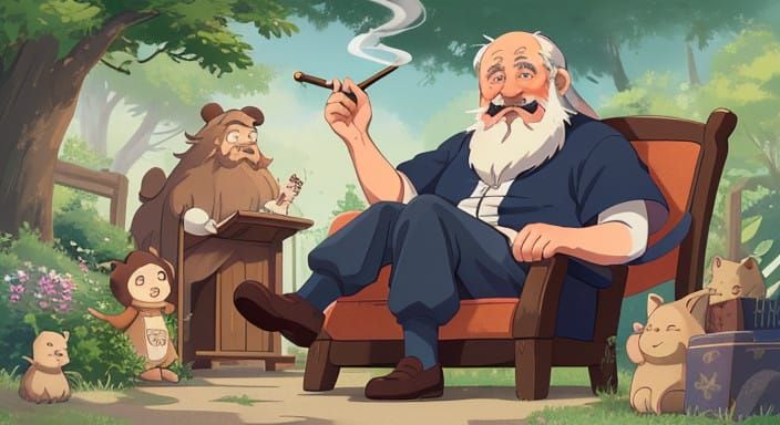 Whimsical Ghibli-Style Gentleman in Traditional Bavarian Att...