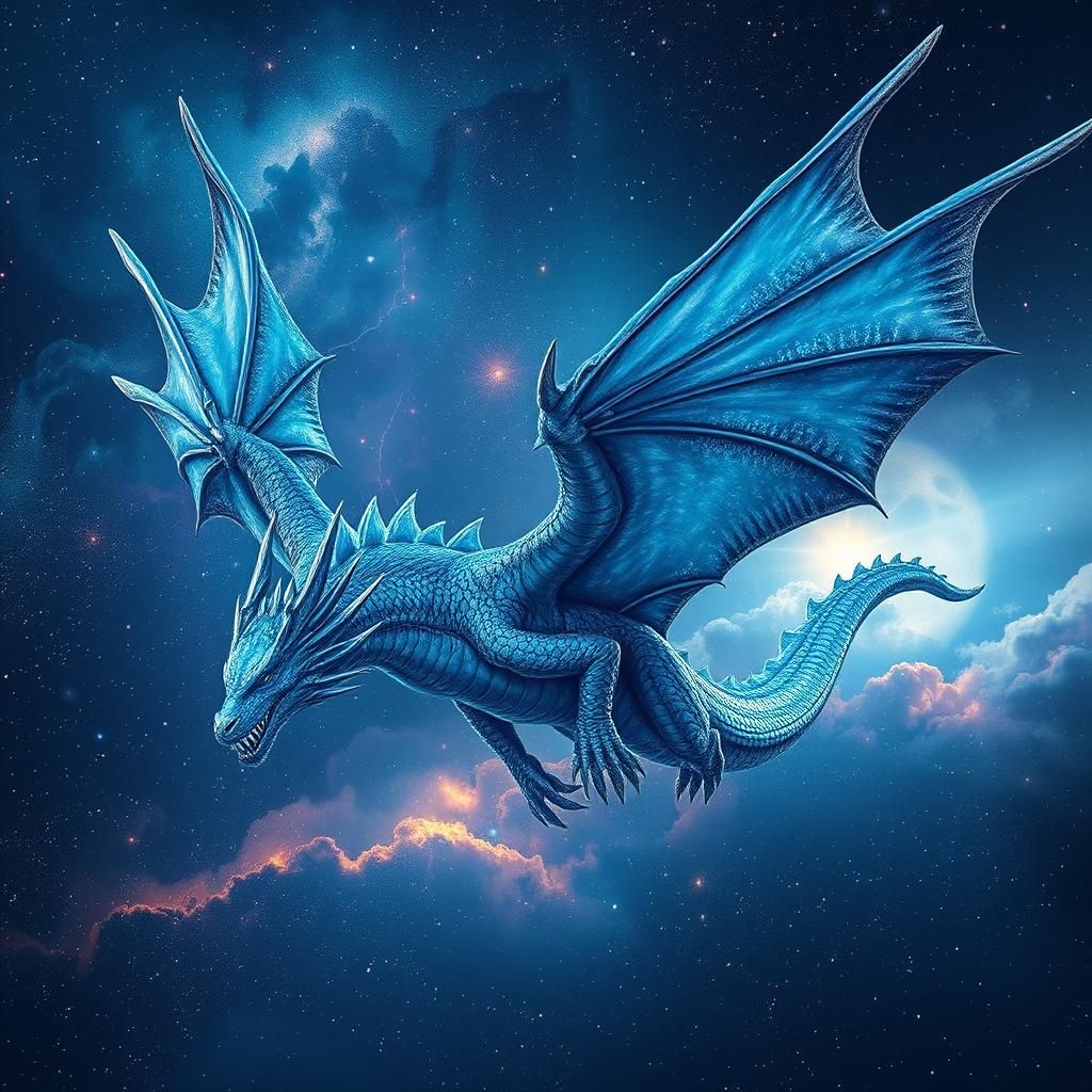 Majestic Dragon Soaring Through Starry Night Sky