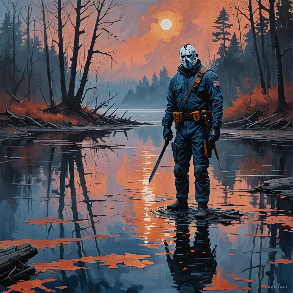 Jason Voorhees by Bloody Lake as Impasto Painting