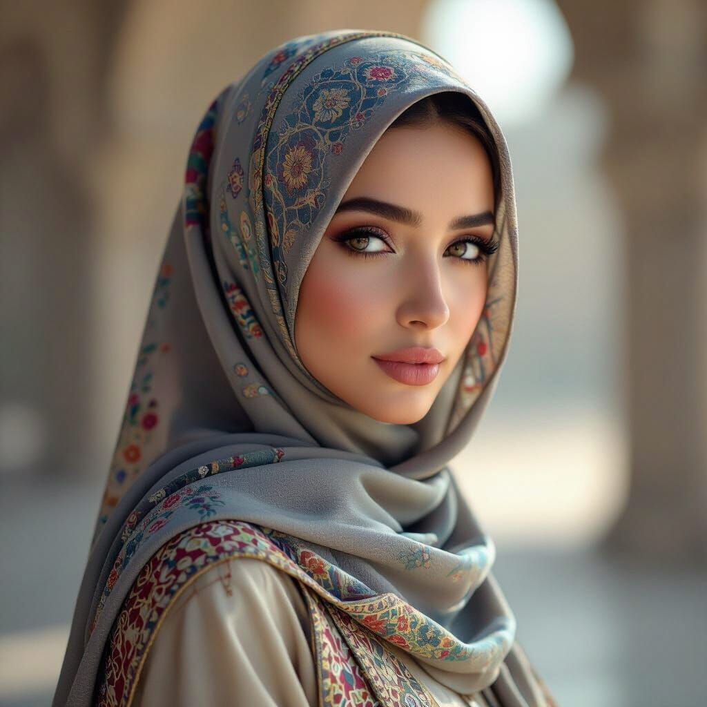 Elegant Woman in Hijab Portrait in Cinematic Realism Style