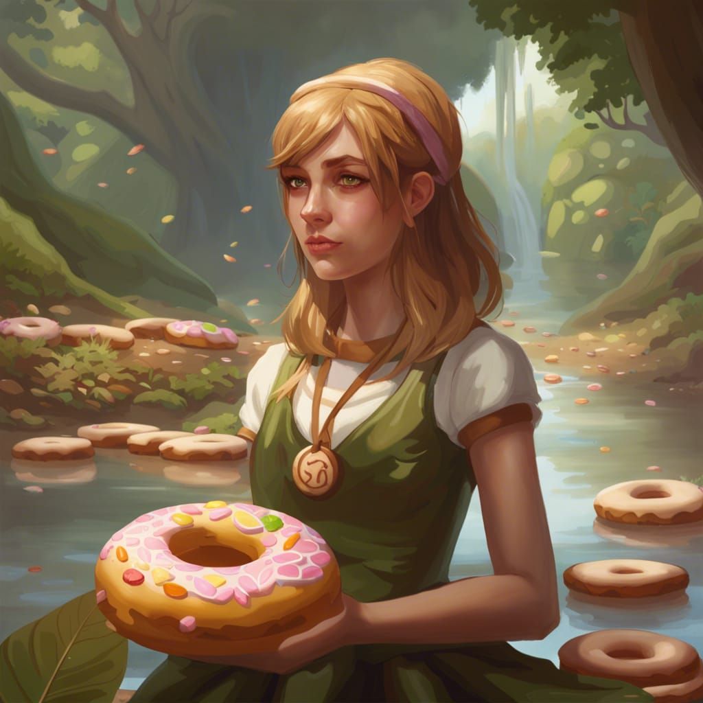 Donut Forest Girl by Creek in Digital Art