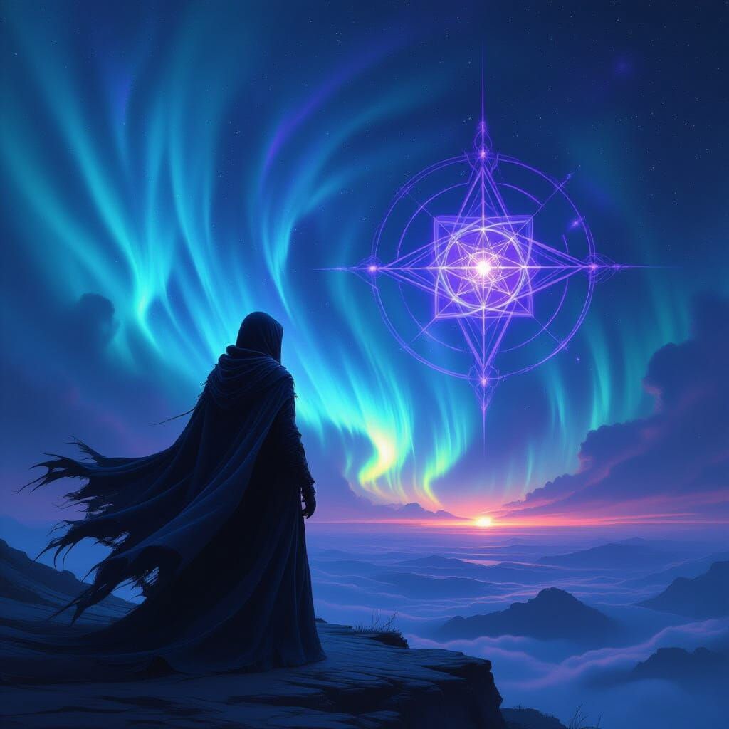 Ethereal Elf Gazing into Cosmic Void in Surreal Style