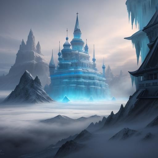 Siberian Ice Palace in Misty Morning Light