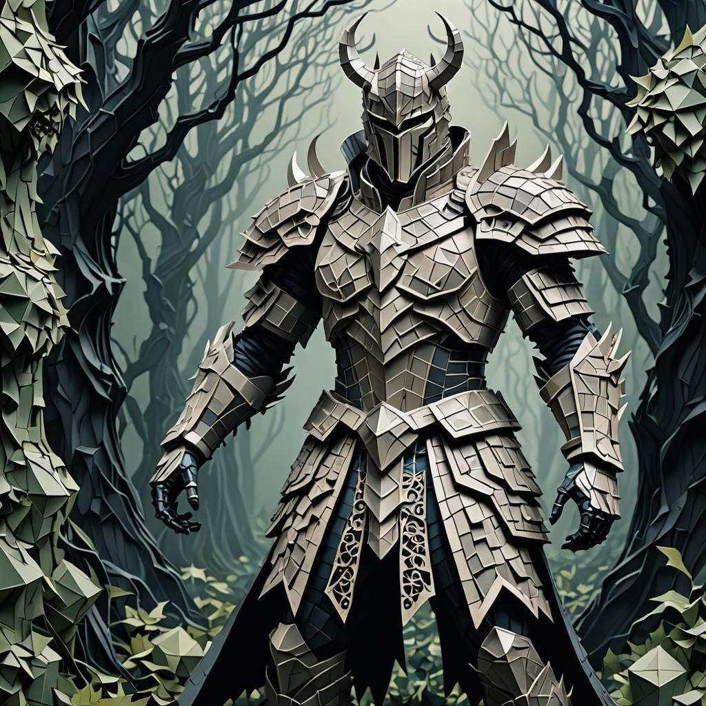 Demon Knight in Haunting Glade: Papercut Art