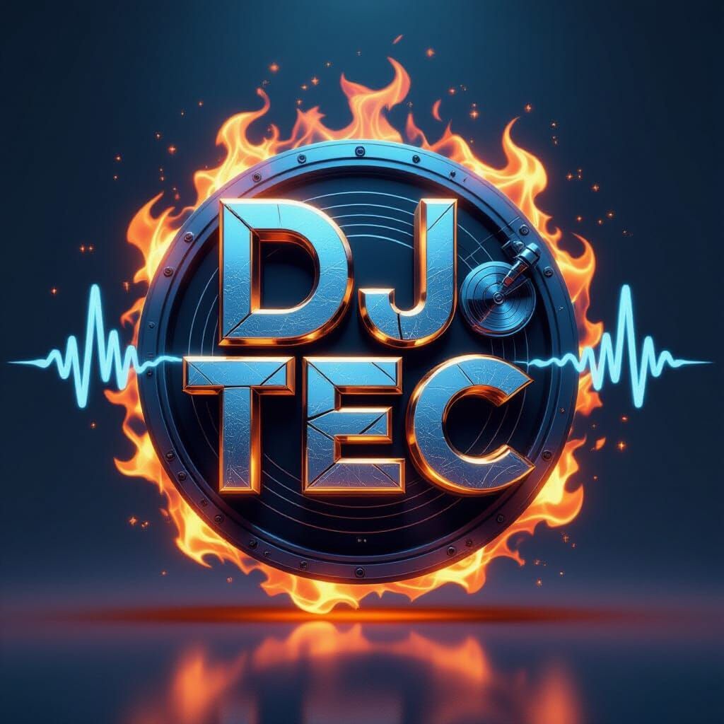Dj Tec 3D Logo with Flames and Sound Waves