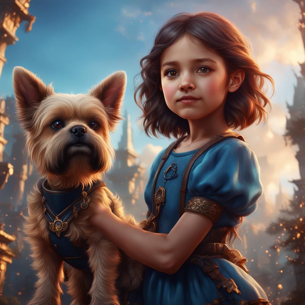 Girl and Dog: Detailed Fantasy Art