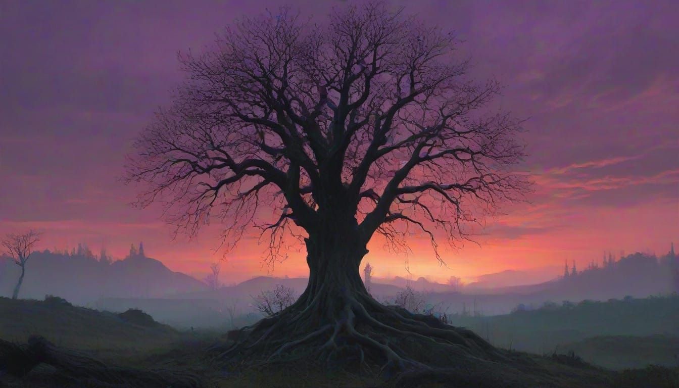 Dark, Mysterious Forest Landscape in Cyberpunk Style