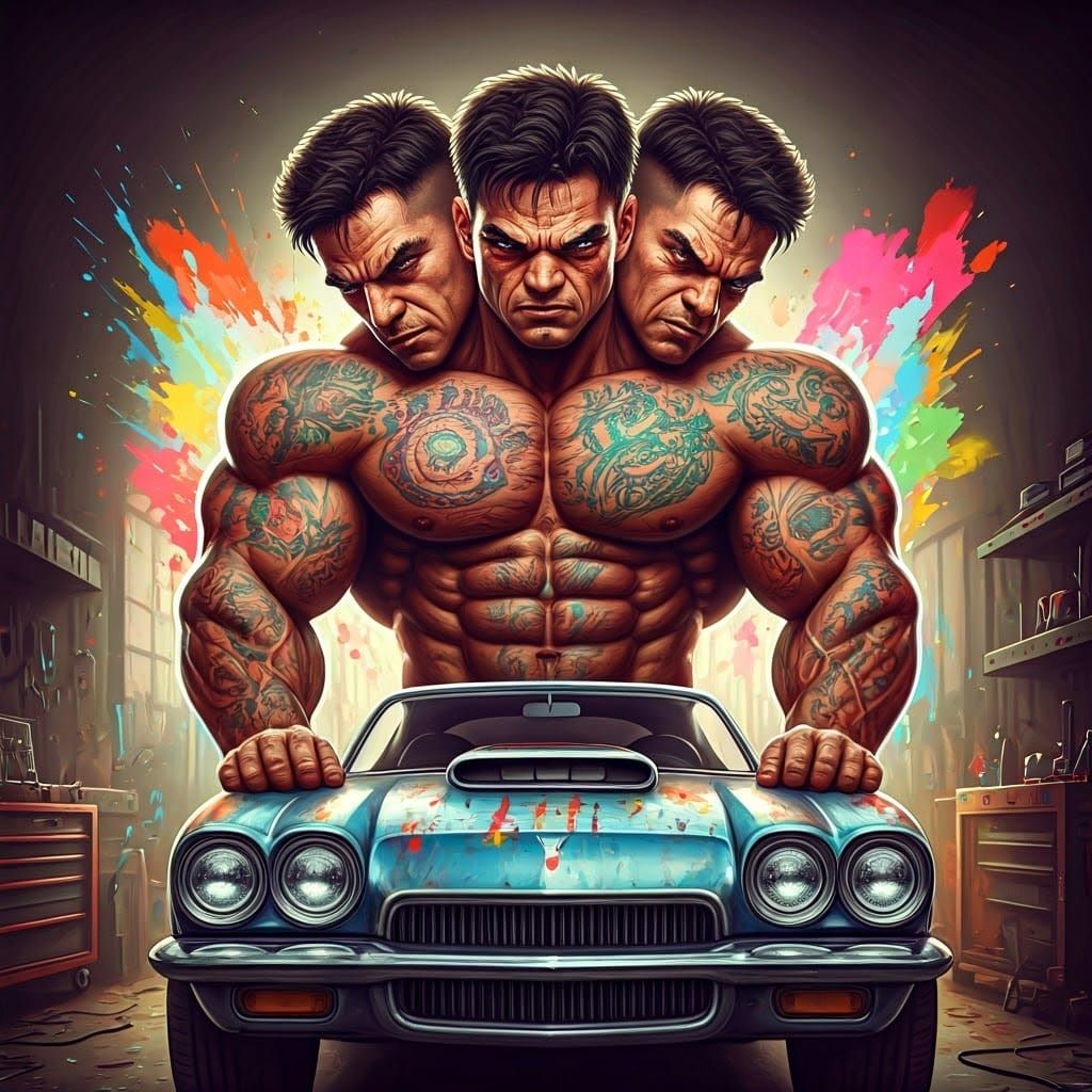 Three-Headed Tattooed Man Builds Chromed Car: Graffiti Art