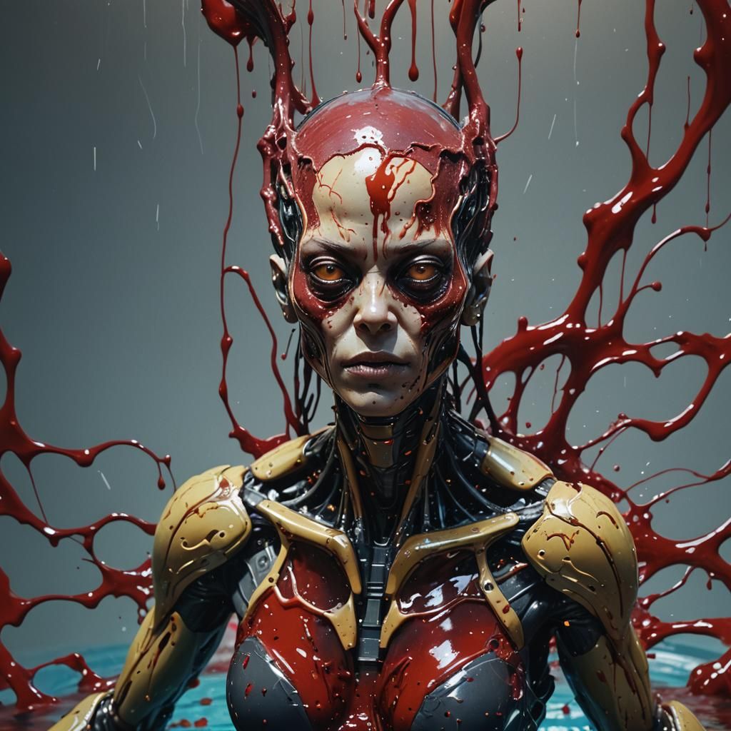 Cyborg Emergence: Hyperrealistic Splash Art