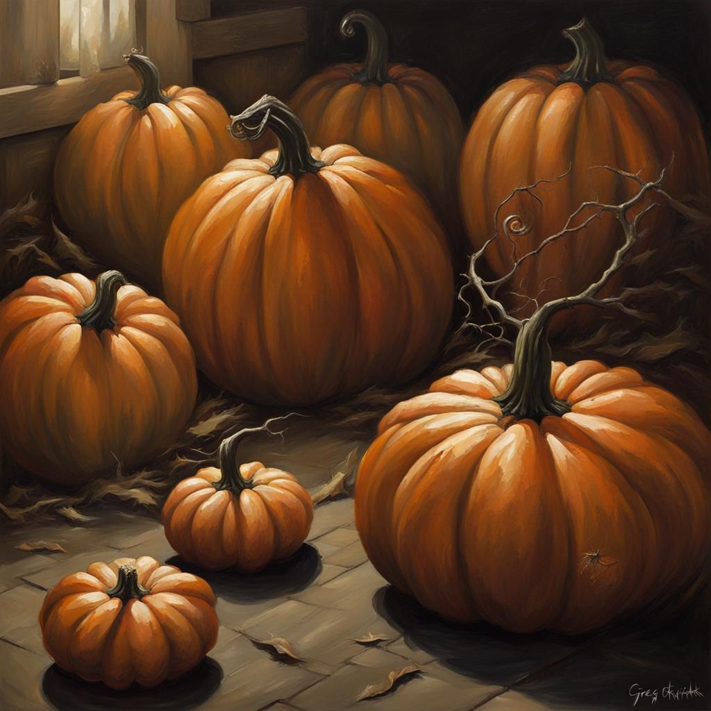 Sinister Pumpkins in a Dark, Painterly Style