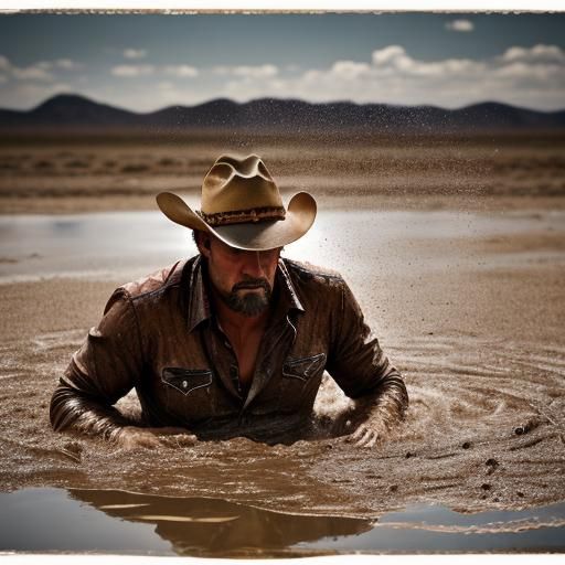 Cowboy Sinking in Quicksand: Professional Photography