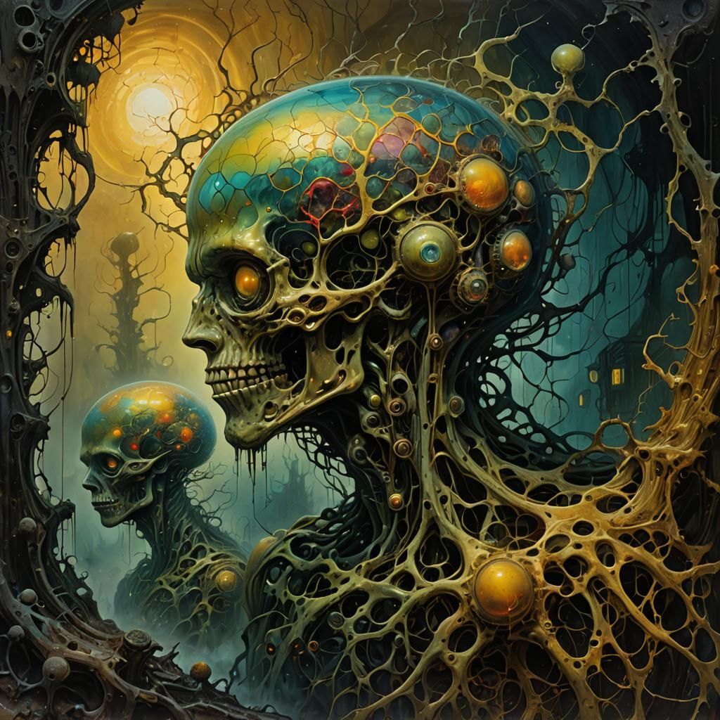 Biomechanical Surrealism in Ominous Oil Painting Style