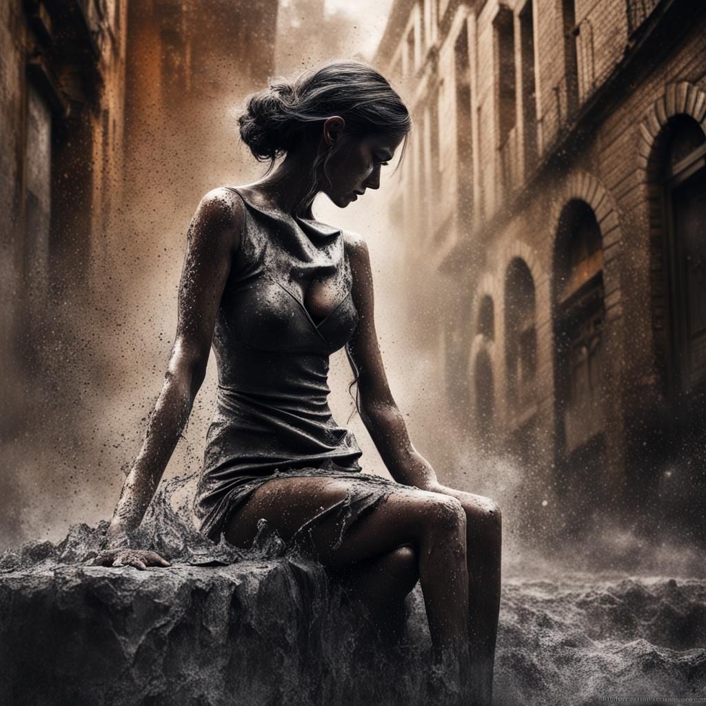 Ink Splatter Woman on Stonewall: Digital Matte Painting