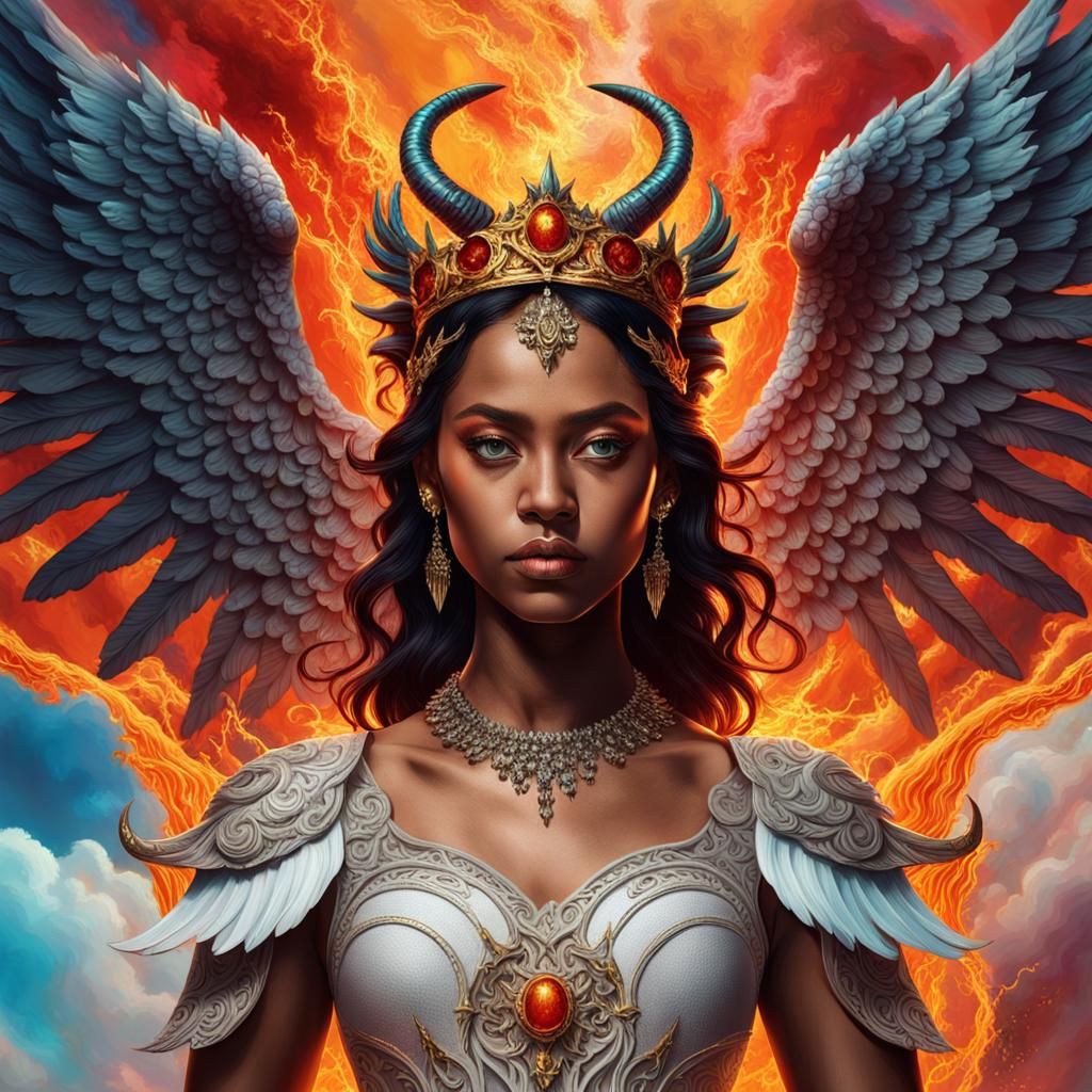 Dual Angel and Devil Goddess in Splash Art Style